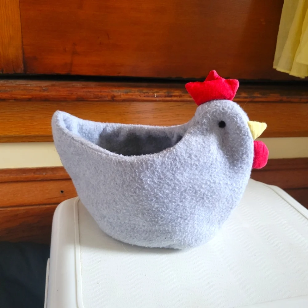 Handmade Cozy Fleece Gray Collapsible Chicken Hen Basket Bin